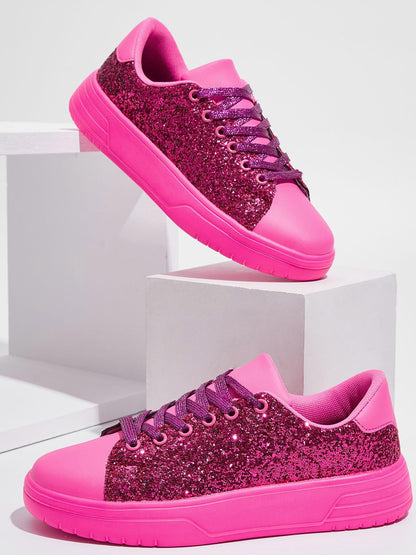 Glitter Shiny Lace Up Sneakers