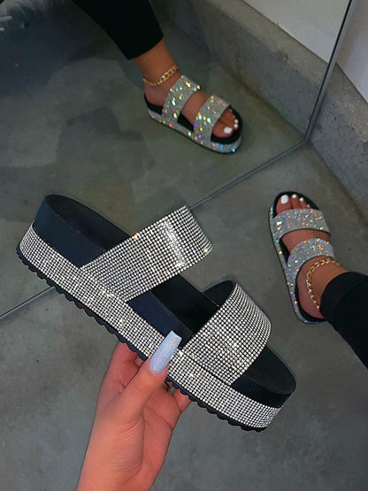 Rhinestone Double Strap Sandals