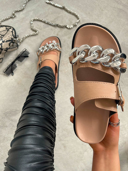 Chain Decor Double Buckles Sandals