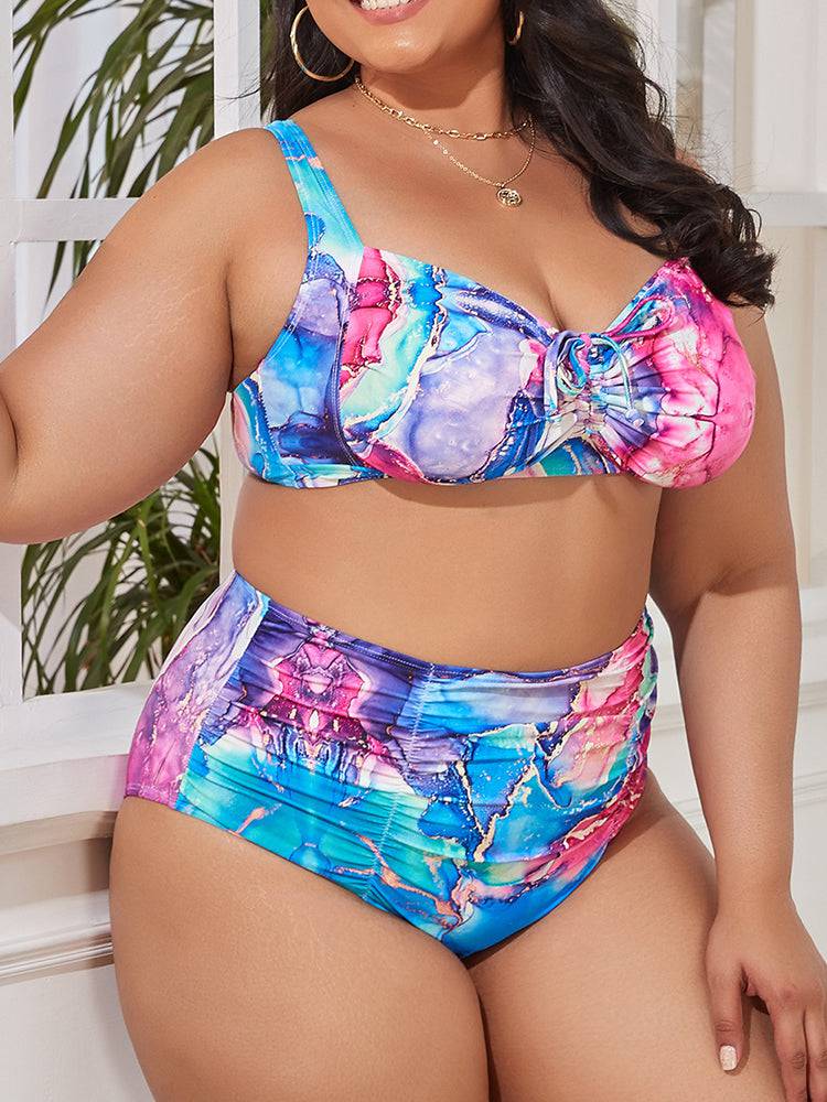 Two Piece Print Swimsuit With Drawstring