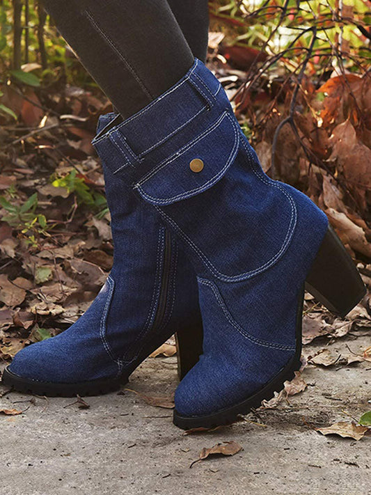 Denim Chunky Heel Boots