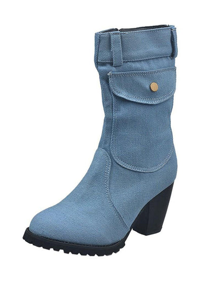 Denim Chunky Heel Boots