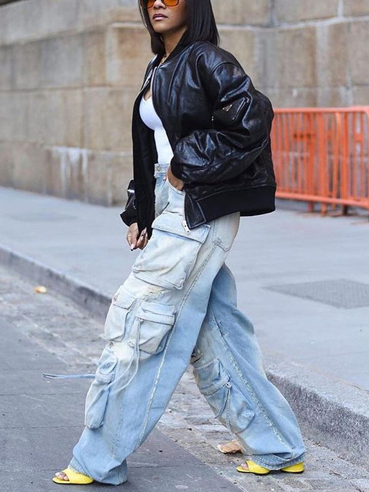 Ripped Pockets Cargo Jeans