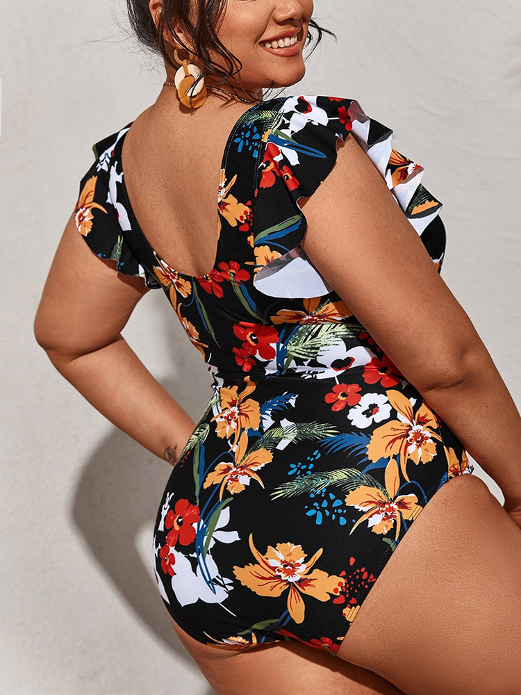 Floral Ruffle One Piece Swimsuit