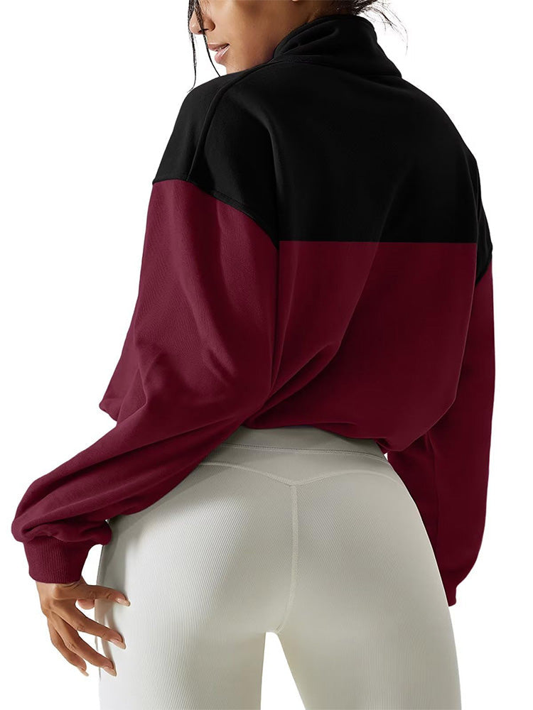 Half Zip Colorblock Crop Sweatshirt