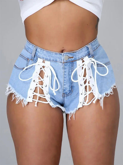 Denim Lace Up Shorts