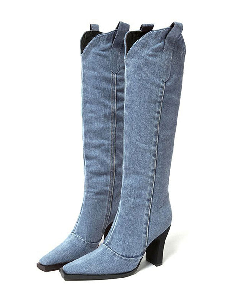 Denim Pointed-Toe Cowboy Boots