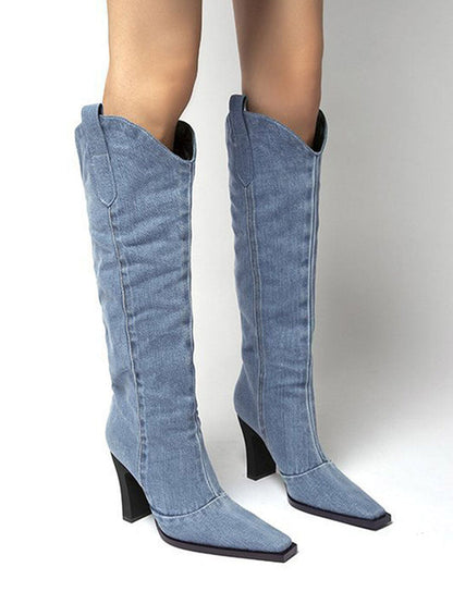 Denim Pointed-Toe Cowboy Boots