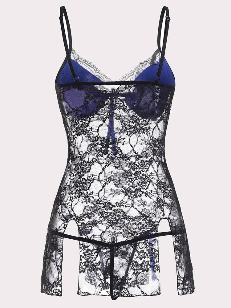 Bowknots Slit Lace Chemise Set