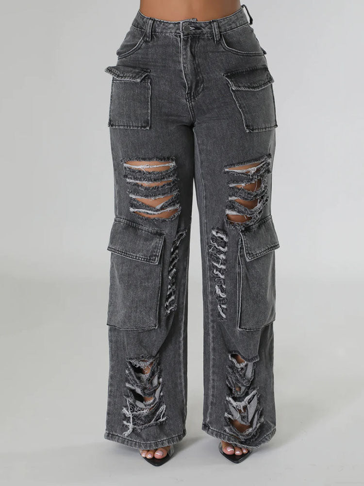 Ripped Pocket High Waist Jeans