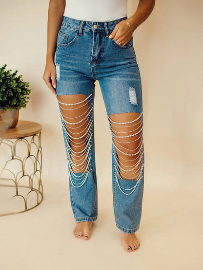 Rhinestone Chain Jeans