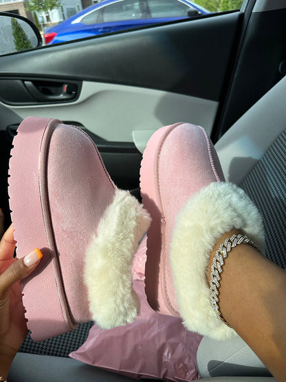 Furry Suede Platform Boots