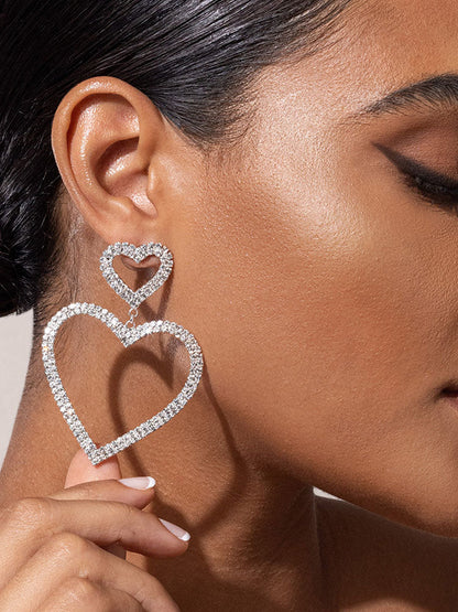 Women's Diamante Heart Shape Drop Earrings