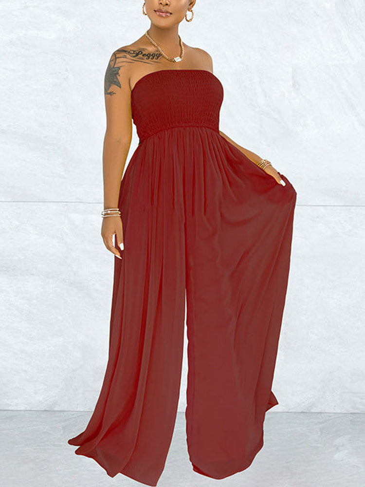 Casual Loose Strapless Chiffon Jumpsuit