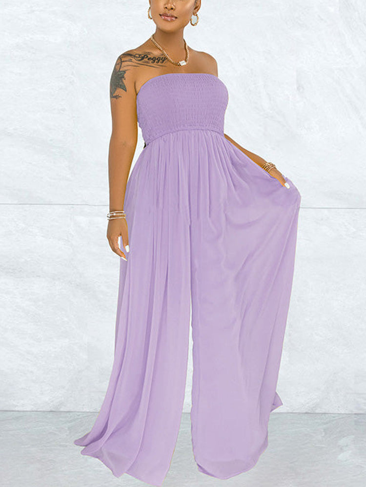 Casual Loose Strapless Chiffon Jumpsuit