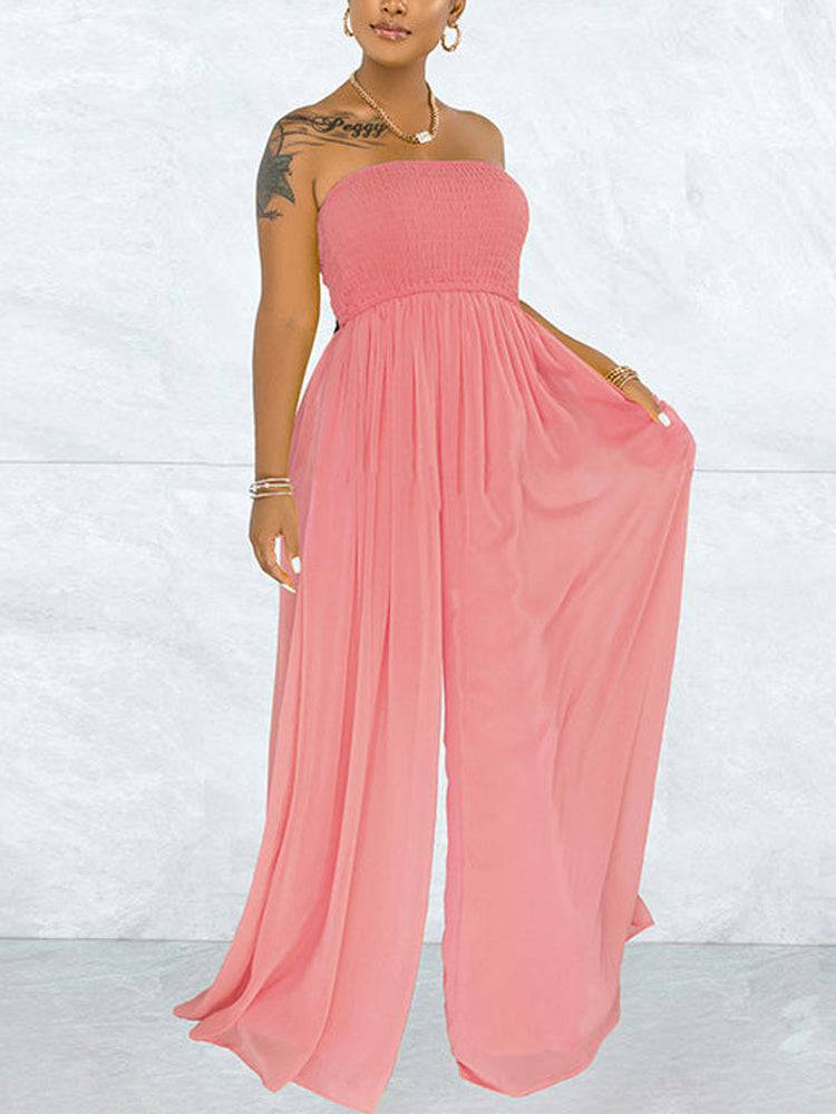 Casual Loose Strapless Chiffon Jumpsuit