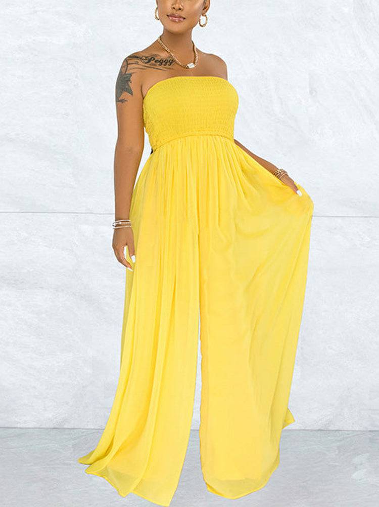 Casual Loose Strapless Chiffon Jumpsuit