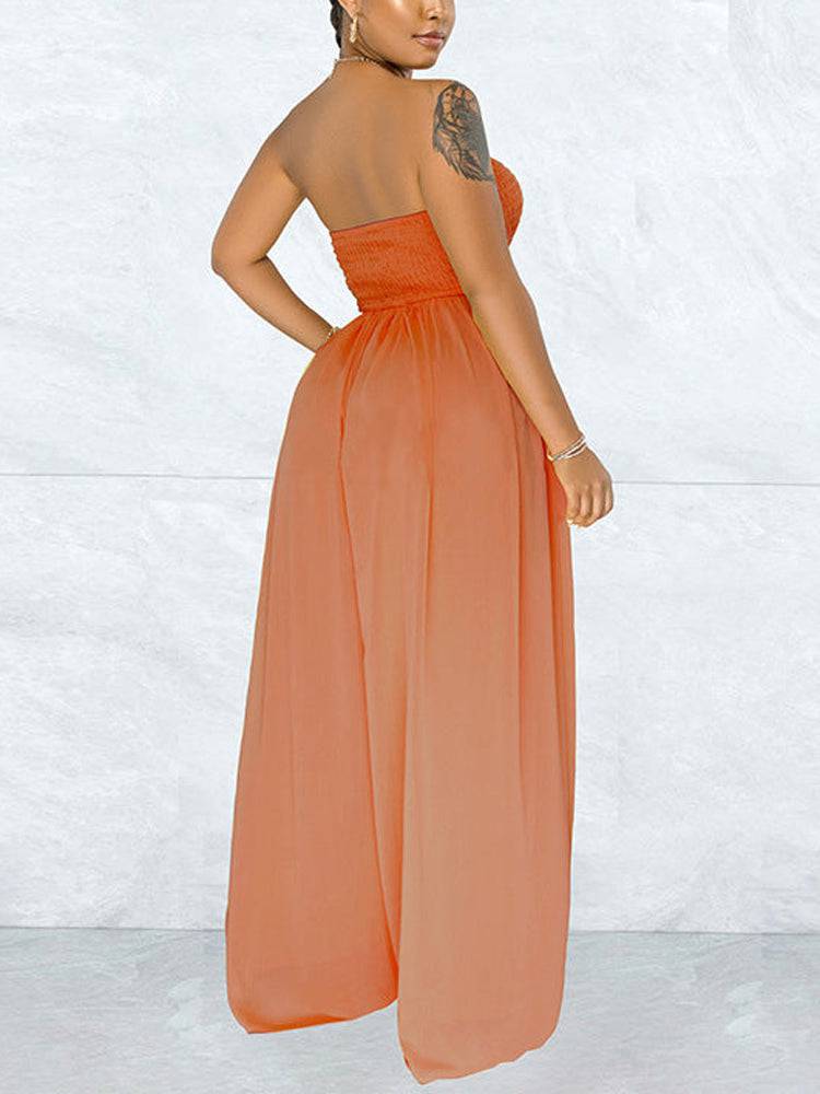 Casual Loose Strapless Chiffon Jumpsuit