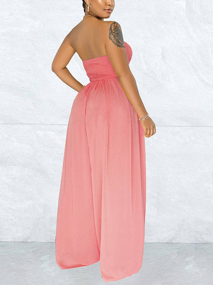 Casual Loose Strapless Chiffon Jumpsuit