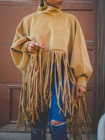 Solid Fringed Faux Suede Top