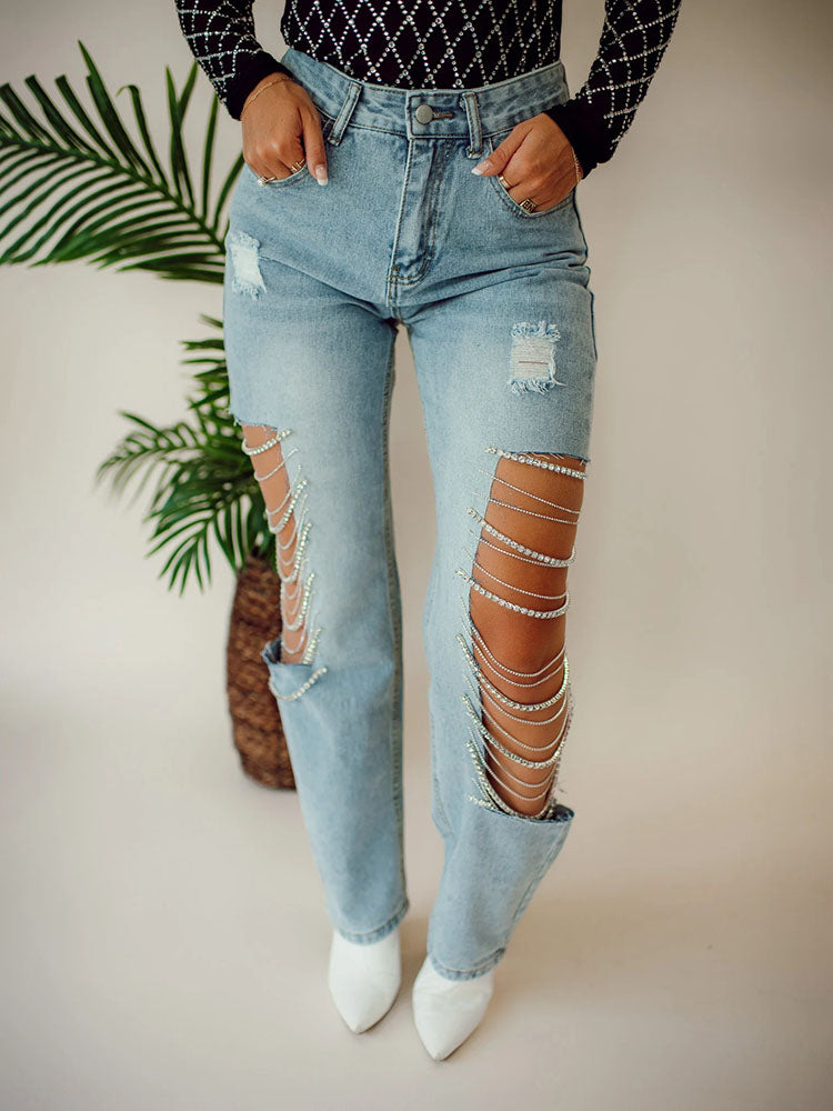 Rhinestone Chain Jeans