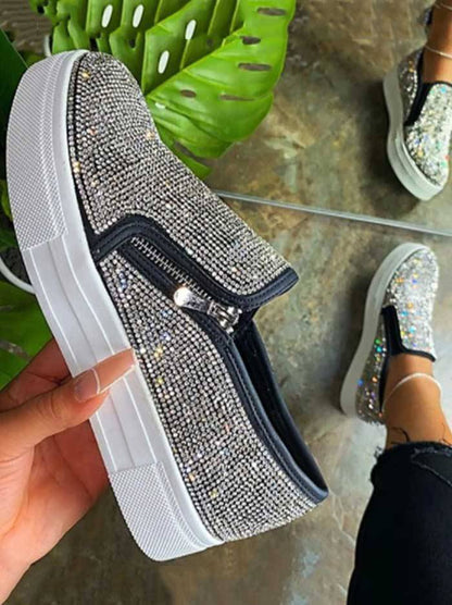 Rhinestone Zipper Platform Shoes