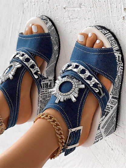 Denim Wedge Sandals