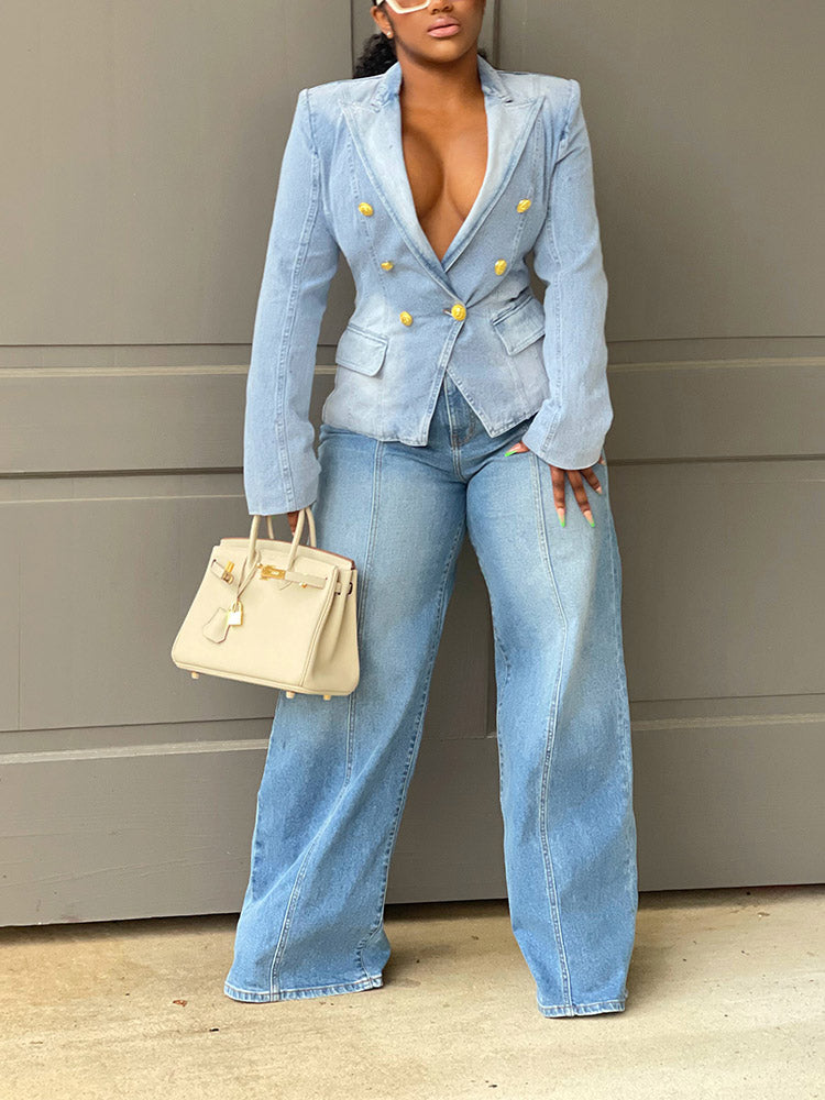 Double Breasted Denim Blazer