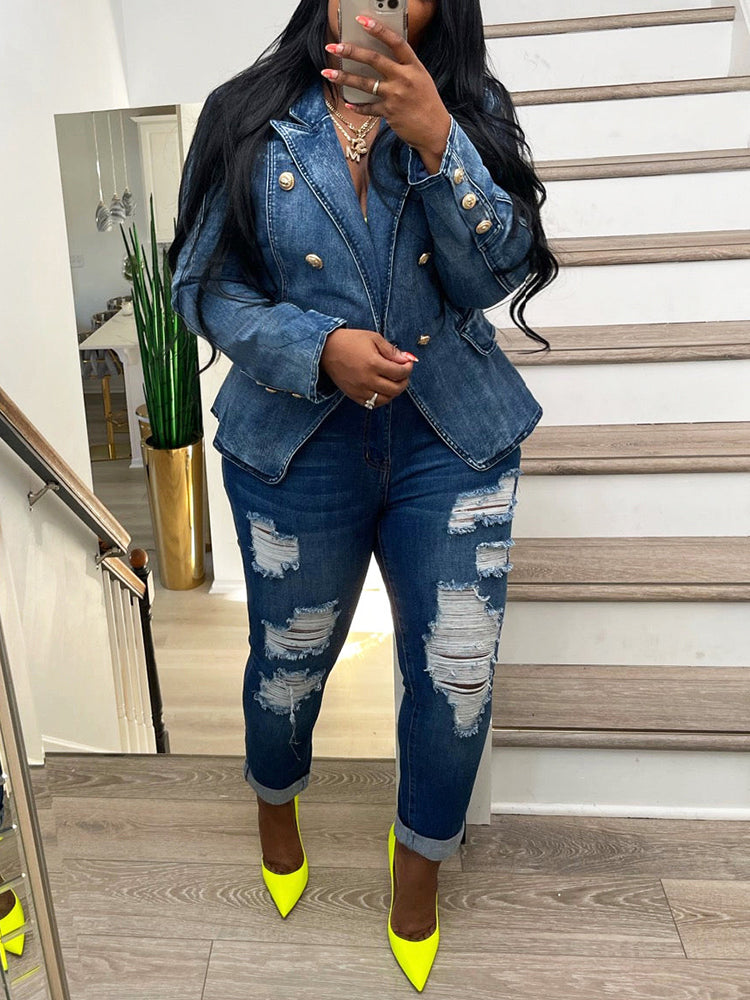 Double Breasted Denim Blazer