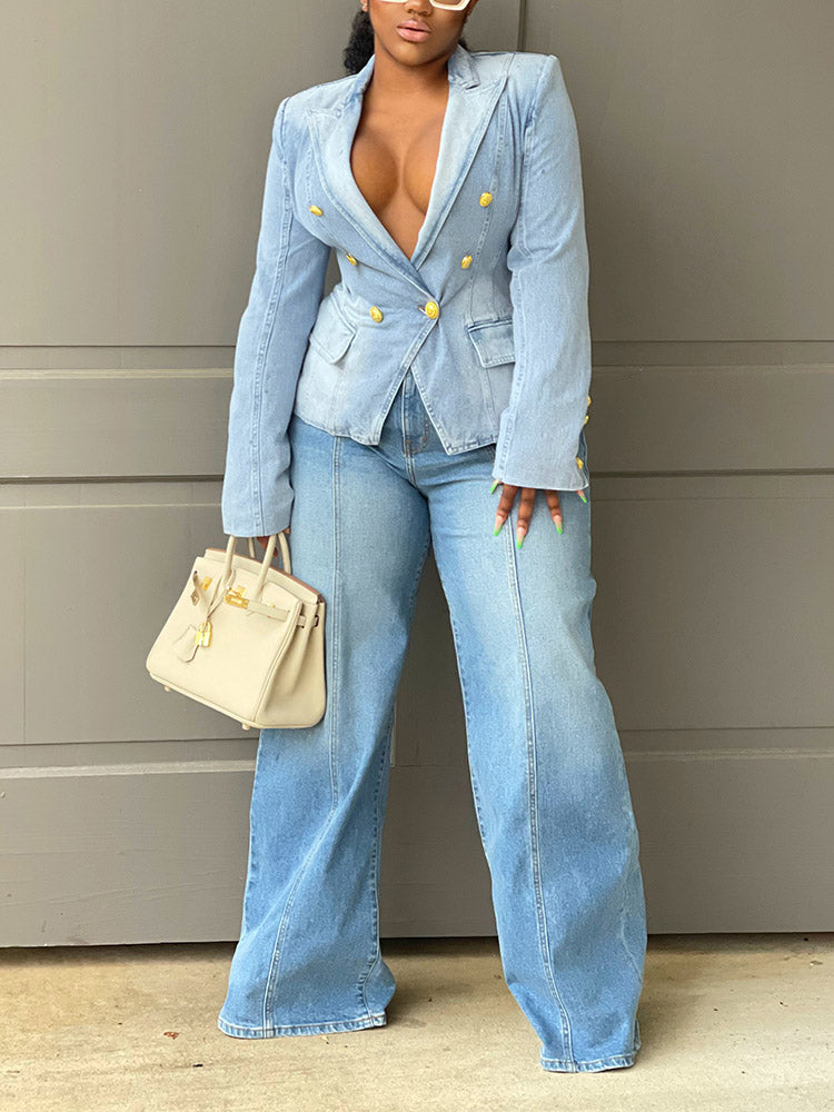 Double Breasted Denim Blazer