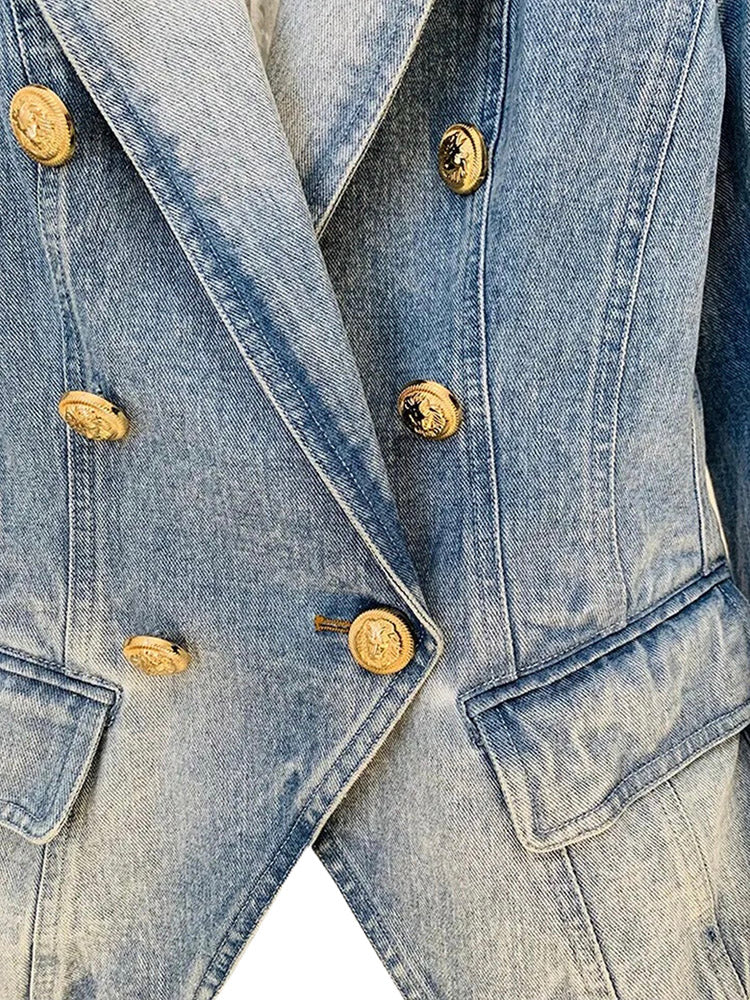 Double Breasted Denim Blazer