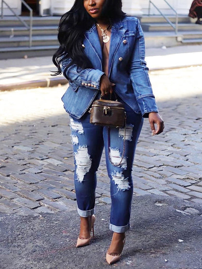 Double Breasted Denim Blazer