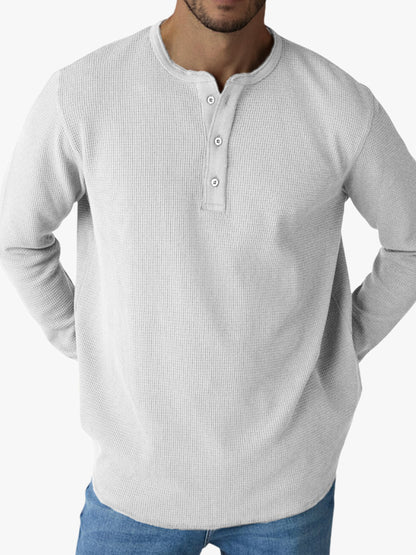 Men's Waffle Casual Button-Down Henley Top