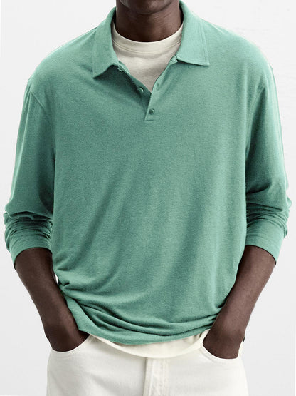 Men's Breathable Casual Soft Button-Down Long Sleeve POLO Shirt