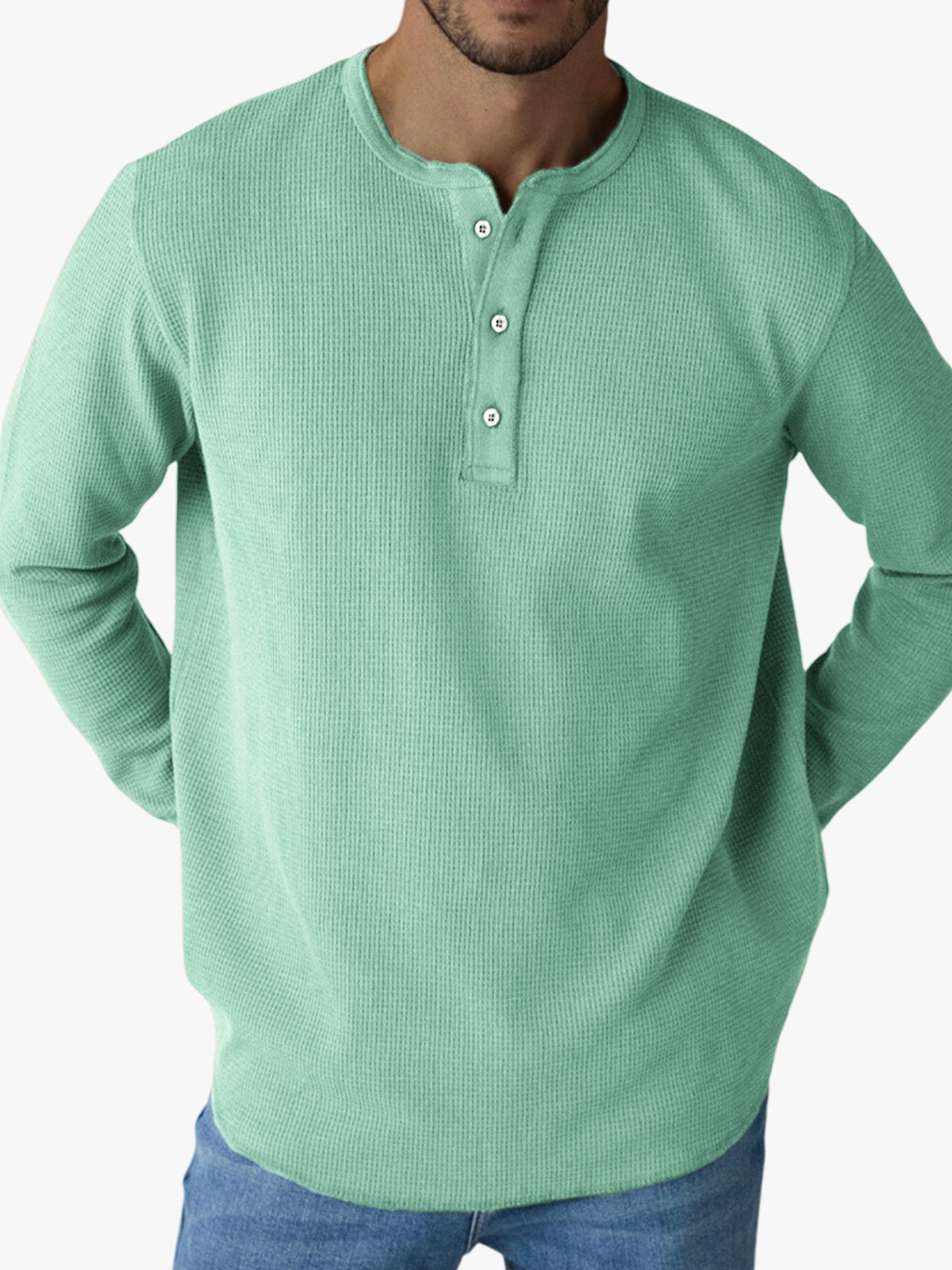 Men's Waffle Casual Button-Down Henley Top