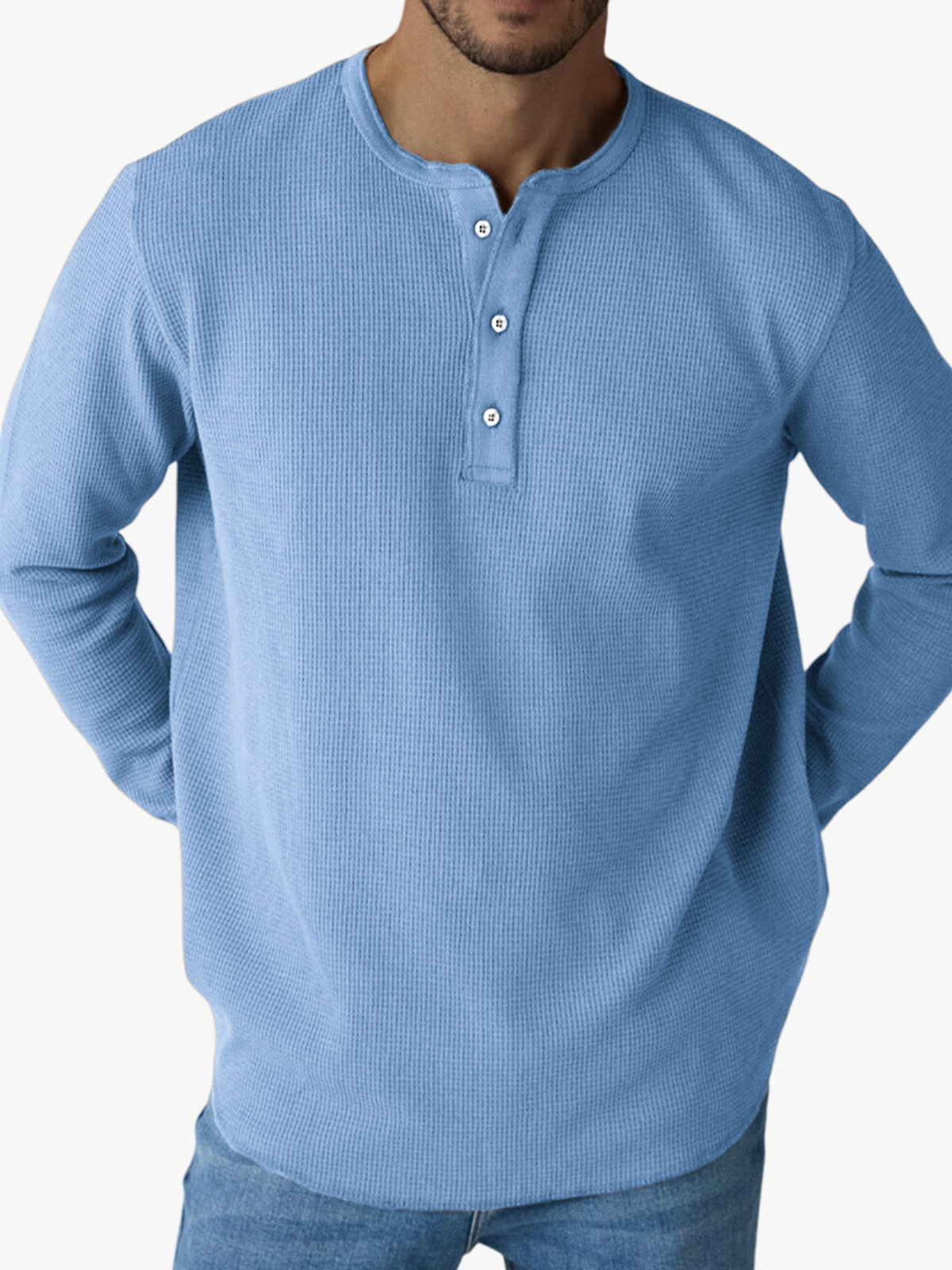 Men's Waffle Casual Button-Down Henley Top