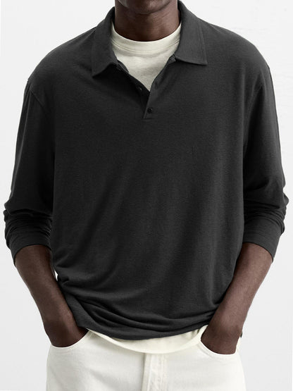 Men's Breathable Casual Soft Button-Down Long Sleeve POLO Shirt