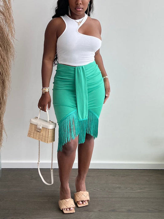 Fringe Hem Pencil Skirt