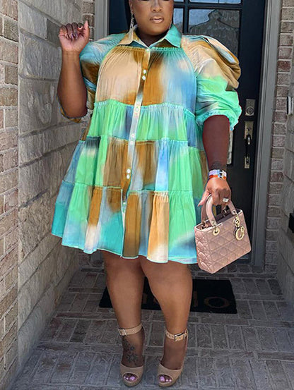 Tie Dye Ruffled Shirt Dress