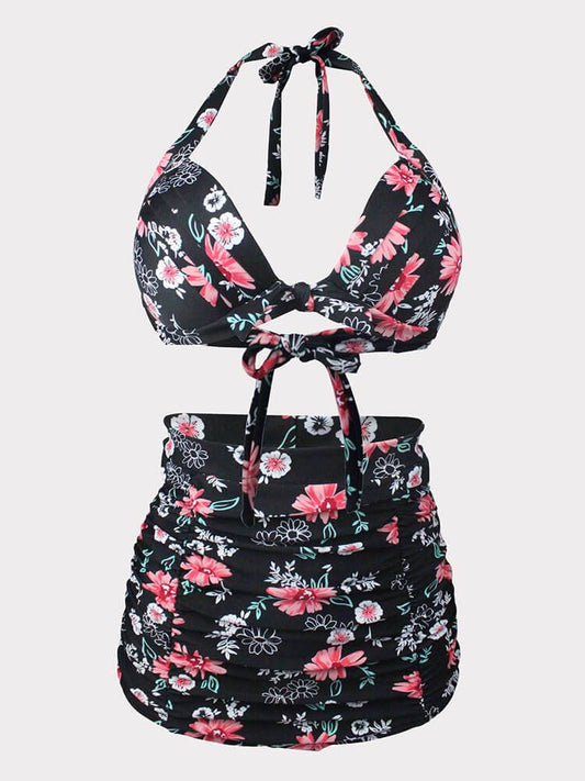 Floral Print Halter Swimsuit