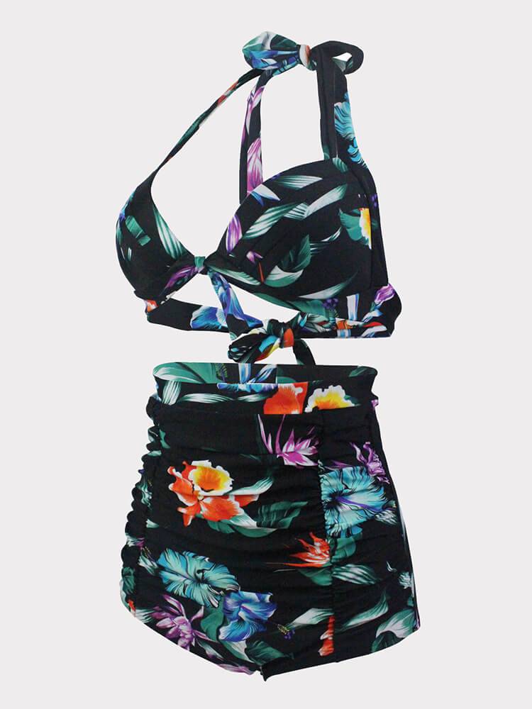 Floral Print Halter Swimsuit