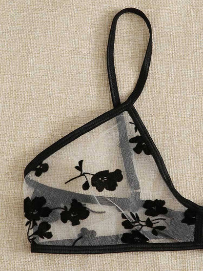 Floral Sheer Mesh Thong Lingerie Set