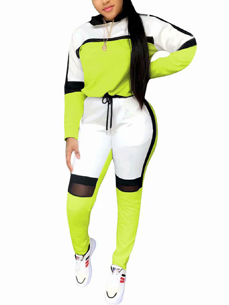 Color Block Hooded Sweatsuit Set