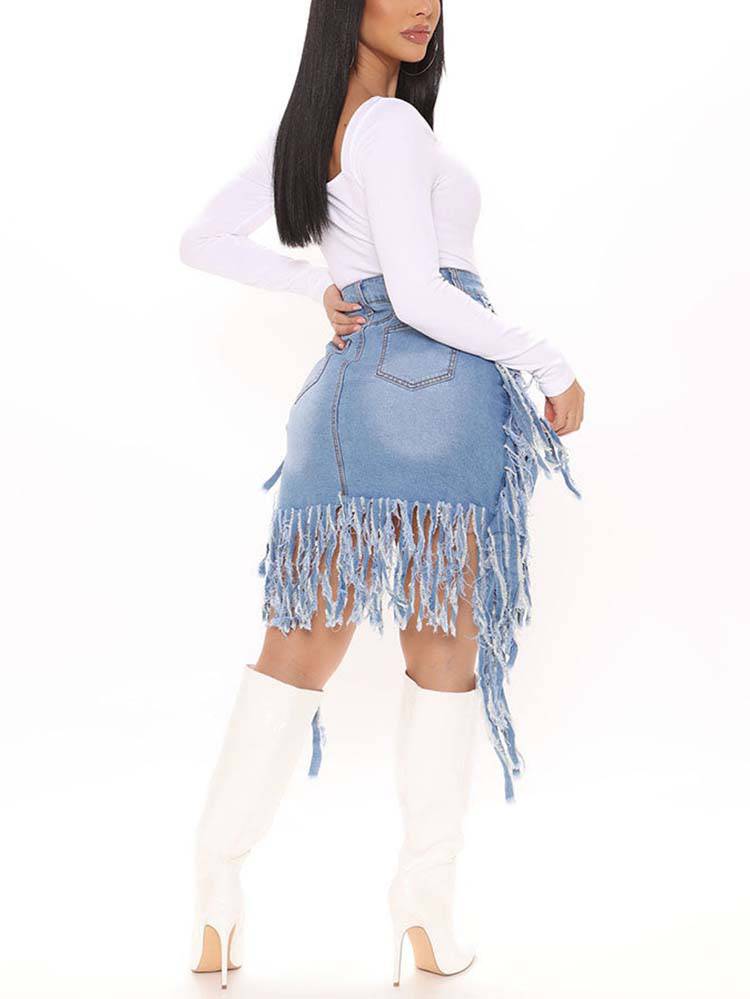 Fringe Denim Mini Skirt