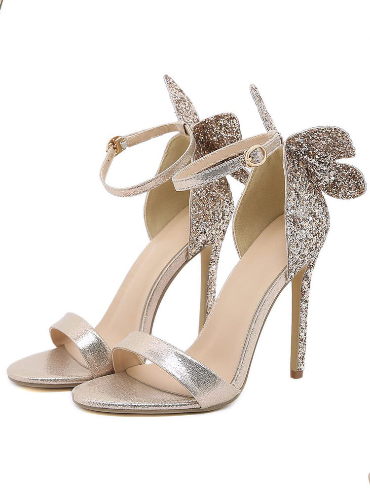 Women's Butterfly Sequin Ankle Buckle Heels