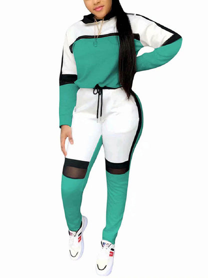 Color Block Hooded Sweatsuit Set