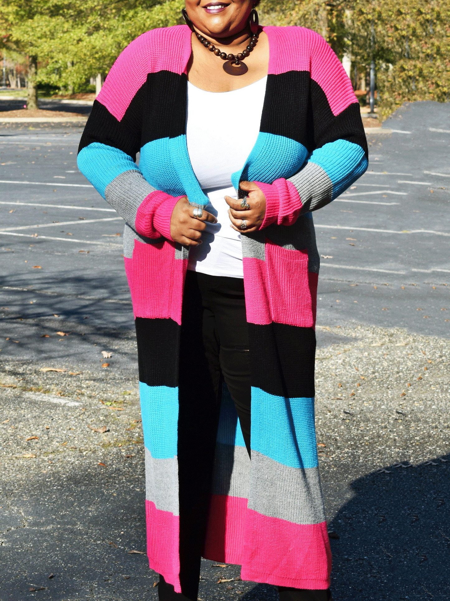 Knitted Multicolor Colorblock Cardigan