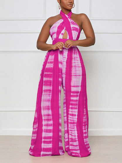 Halter Backless Printed Wide Leg Jumpsuit