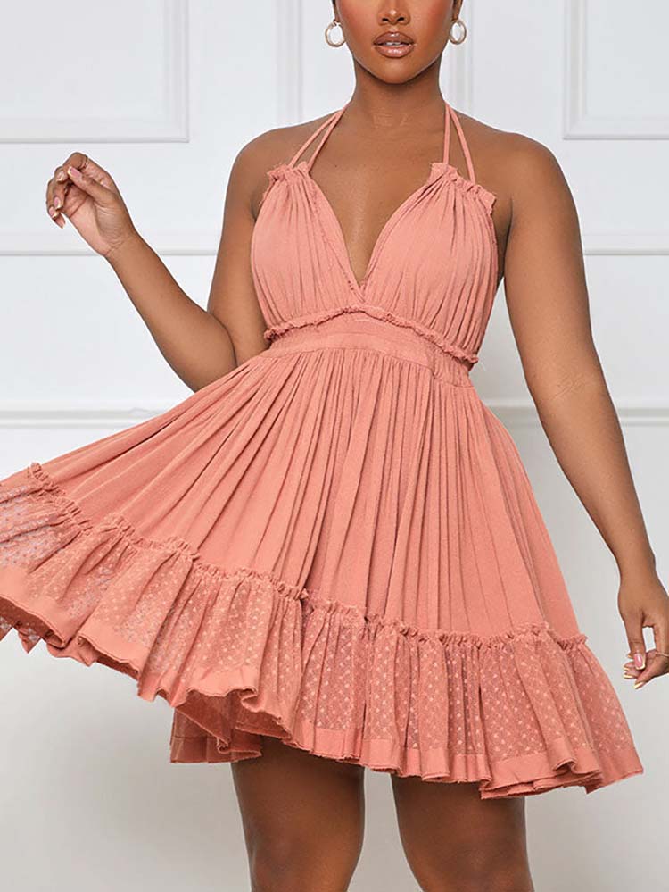 Women's Halter Backless Ruffle Dress