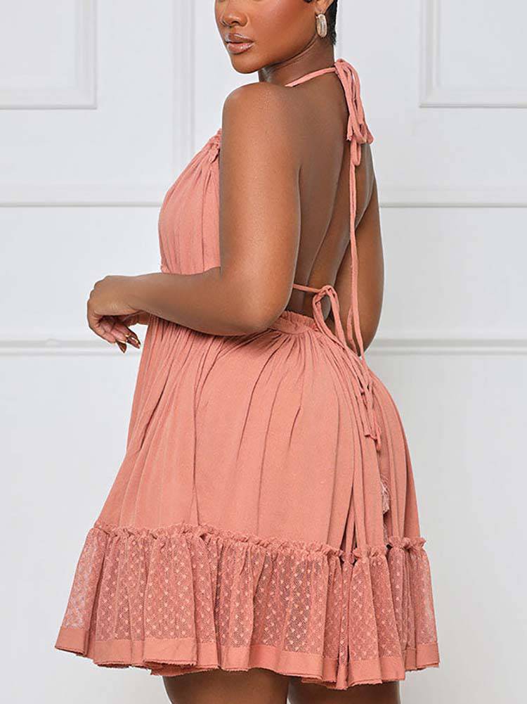 Women's Halter Backless Ruffle Dress